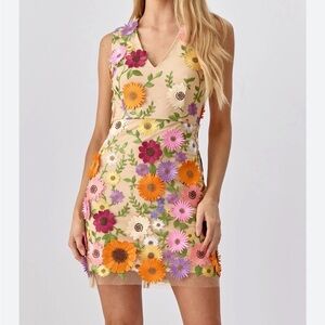 Adelyn Rae Floral Embroidered 3d flower size large Mini Dress